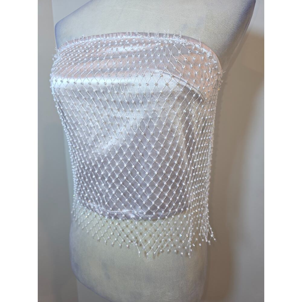 VTG Y2K Beaded Embellished Babydoll Tube Top Large Strapless - Picture 4 of 7